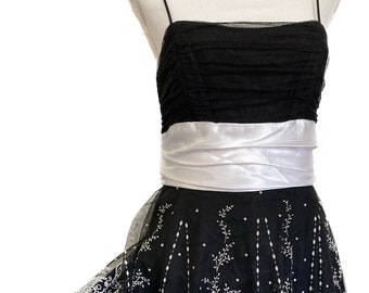 Vintage Black Cocktail Dress Mini Party Dress  90s Y2K Sparkly Dress Semi- Formal Prom Weding Guest Summer Dress black and White Floral