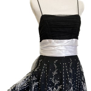Vintage Black Cocktail Dress Mini Party Dress  90s Y2K Sparkly Dress Semi- Formal Prom Weding Guest Summer Dress black and White Floral