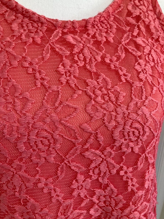 Vintage 90s Coral Pink Lacy Lace Sleeveless Party… - image 2