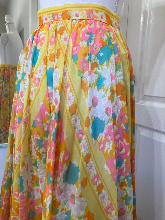 Vintage 60s 70s Yellow Floral Maxi Hippie Skirt G… - image 6