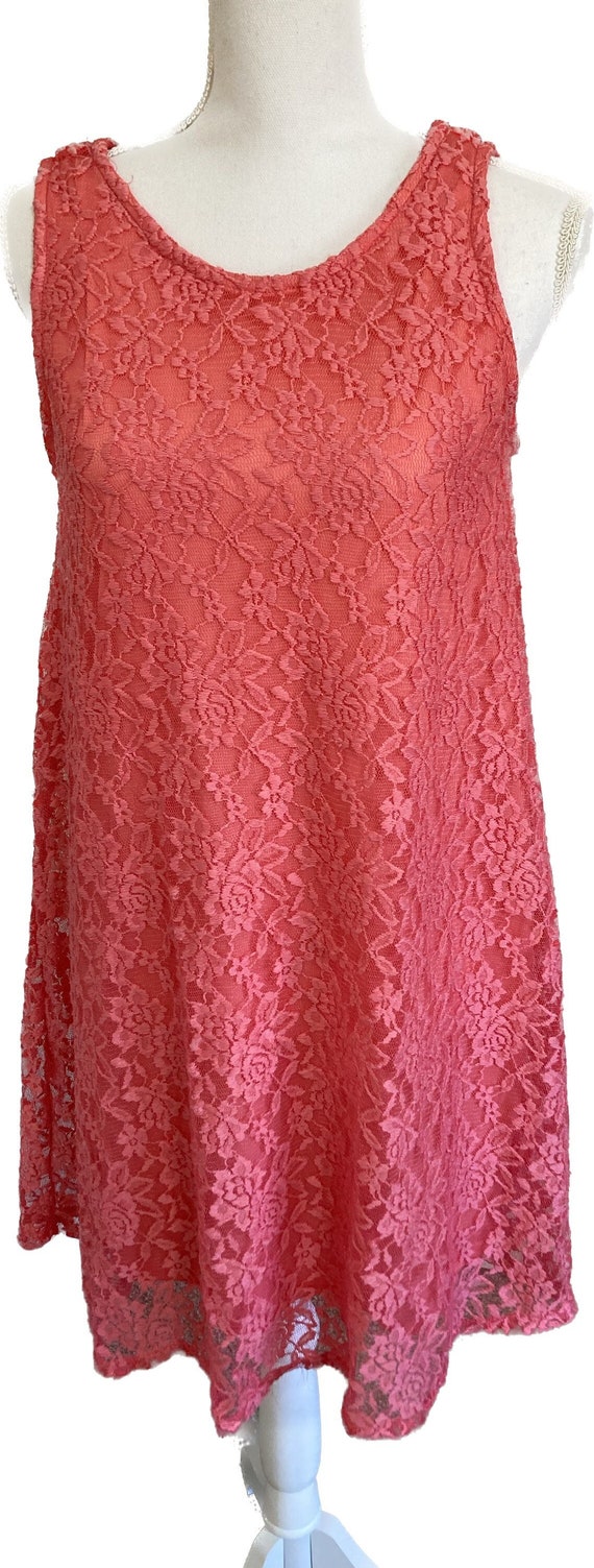 Vintage 90s Coral Pink Lacy Lace Sleeveless Party… - image 1