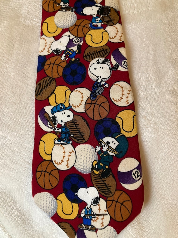 Vintage Snoopy Peanuts Tie with Sports Balls - Ba… - image 1