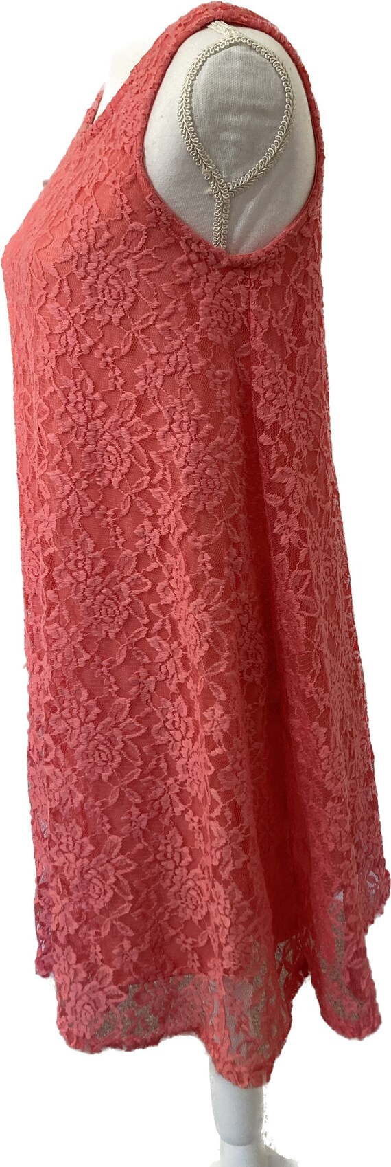 Vintage 90s Coral Pink Lacy Lace Sleeveless Party… - image 6