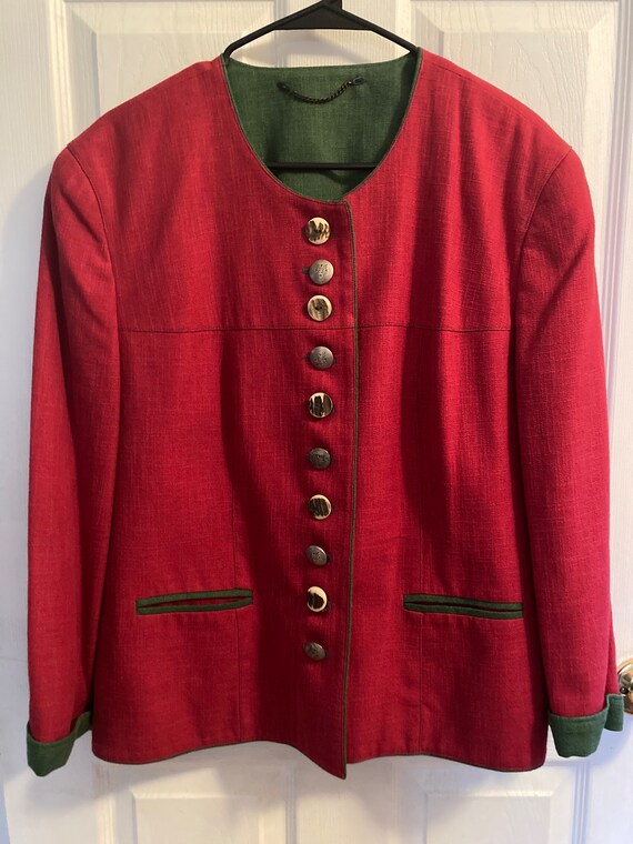 Vintage Jacket Red and Green Blazer Dirndl Tracht… - image 3