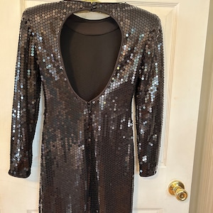Vintage 80’s Black Mini Dress Small Sequin Disco Glam Cocktail Party Dress Retro Sparkly Flashy Dress