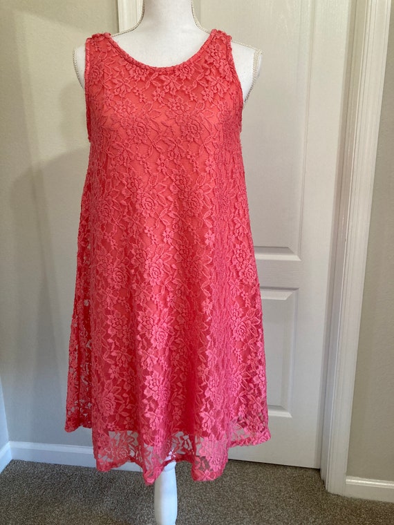 Vintage 90s Coral Pink Lacy Lace Sleeveless Party… - image 8
