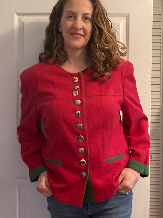 Vintage Jacket Red and Green Blazer Dirndl Tracht… - image 1