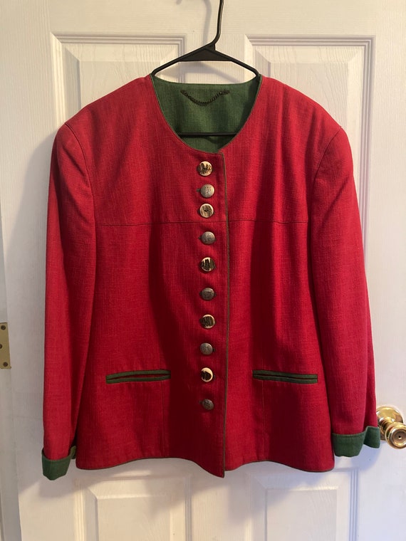 Vintage Jacket Red and Green Blazer Dirndl Tracht… - image 9