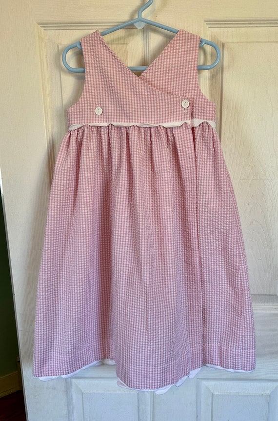 Vintage Pink Striped Seersucker Dress Girls 6 Sund