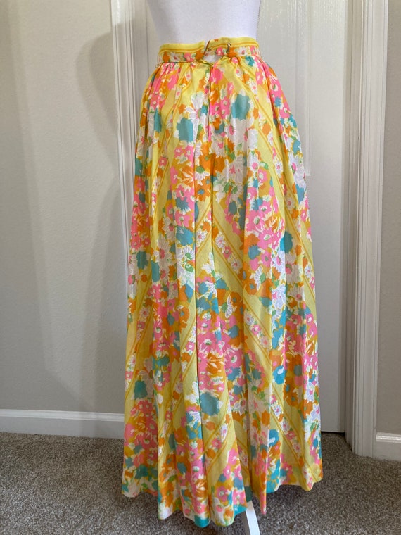 Vintage 60s 70s Yellow Floral Maxi Hippie Skirt G… - image 9