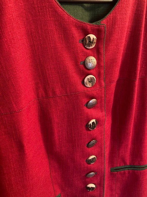 Vintage Jacket Red and Green Blazer Dirndl Tracht… - image 4