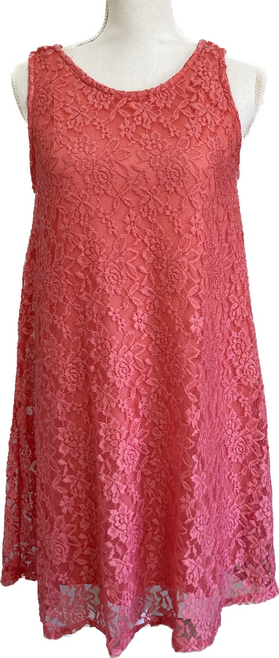 Vintage 90s Coral Pink Lacy Lace Sleeveless Party… - image 7