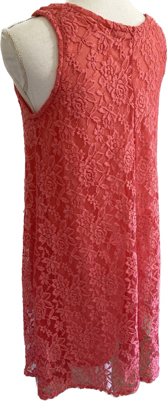 Vintage 90s Coral Pink Lacy Lace Sleeveless Party… - image 4