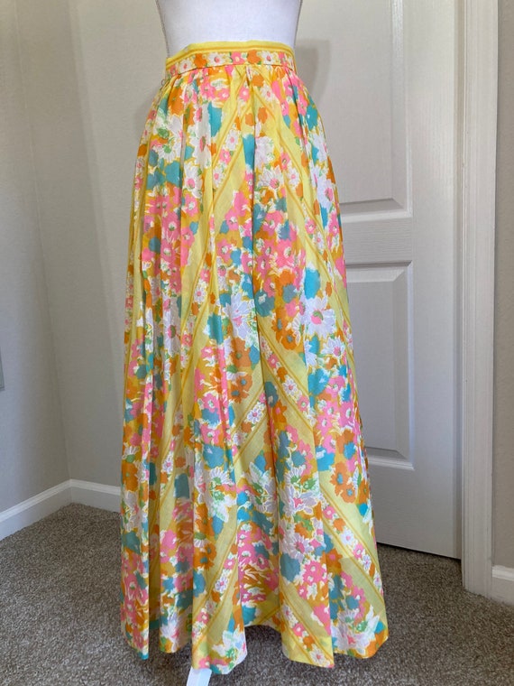 Vintage 60s 70s Yellow Floral Maxi Hippie Skirt G… - image 5