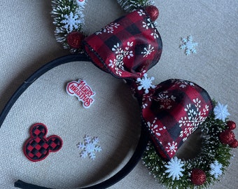 Mouse Ears, Christmas Mouse Ears, Christmas Ears, Christmas Wreath Mouse Ears