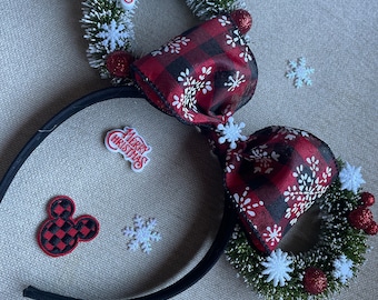 Mouse Ears, Christmas Mouse Ears, Christmas Ears, Christmas Wreath Mouse Ears