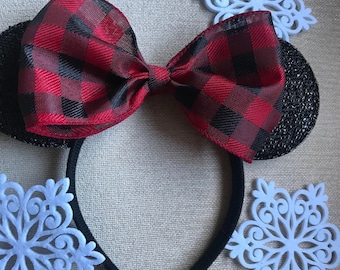 Mouse Ears, Buffalo Plaid, Ears, headband, Hat, Christmas hat