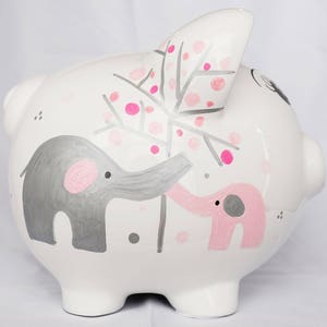 Personalisierte Große Sparschwein - Kinderzimmer Handgemalte Rosa Moderne Elefanten Design Sparschwein mit Namen