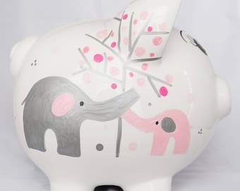 Alcancía personalizada: diseño moderno de elefantes pintados a mano