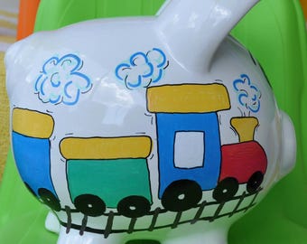 Alcancía de cerámica con temática de tren: decoración personalizada para habitación infantil