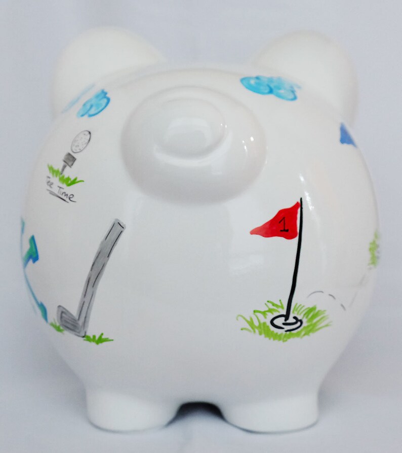 Golf Boy Personalized Piggy Bank Hand Painted Custom Design Etsy