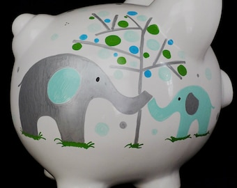 Alcancía de elefante personalizada: alcancía de cerámica pintada a mano