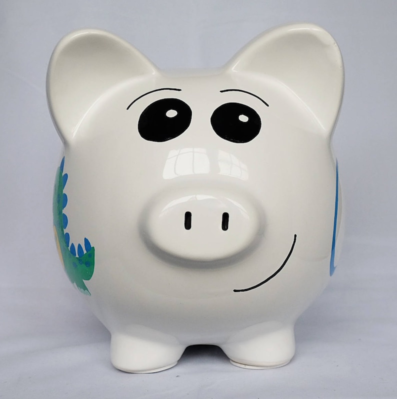 Personalized Large Piggy Bank Child's Room Hand Painted Dinosaur Design Piggy Bank With Name Etsy