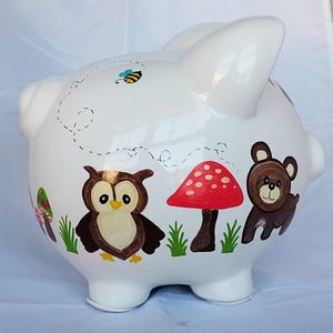 Woodland Piggy Bank | Ceramic Piggy Bank | Money Holder with Name | Cottagecore Piggy Bank | Hand Painted Bank | Baby Shower Gift
