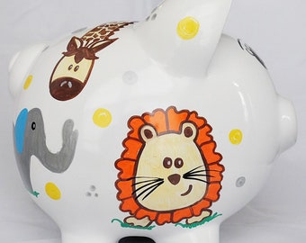 Hucha personalizada de Safari Friends: decoración infantil de cerámica pintada a mano