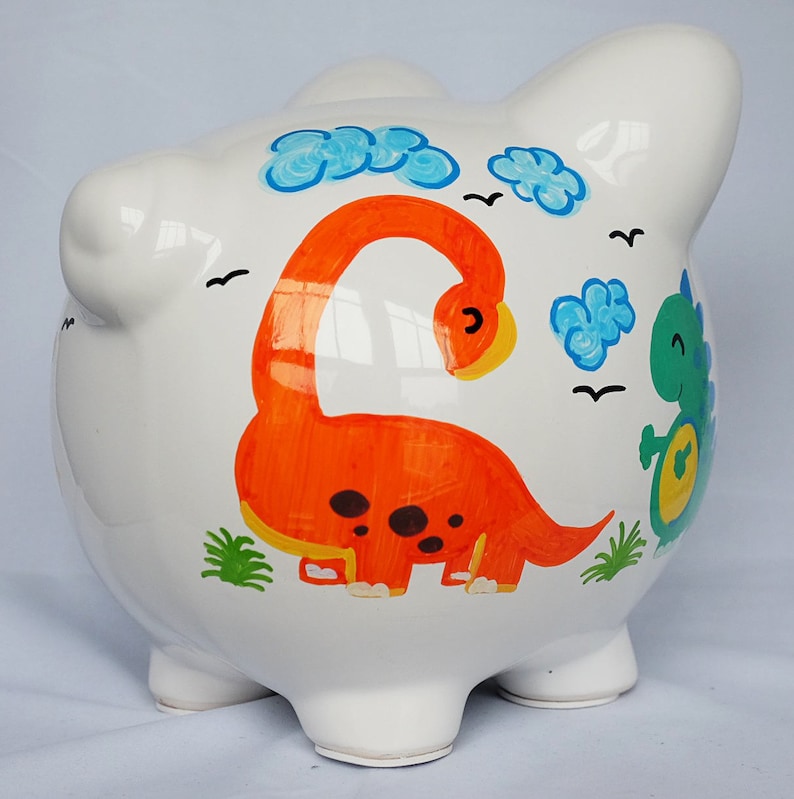 Personalized Large Piggy Bank Child's Room Hand Painted Dinosaur Design Piggy Bank With Name Etsy