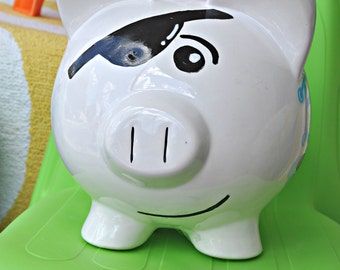 Alcancía pirata personalizada: decoración de cerámica pintada a mano para habitación de niño