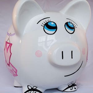 Personalized Large Piggy Bank - Girl&#39;s Room Hand Painted Dance, Ballerina & Tap Design Piggy Bank with Name
