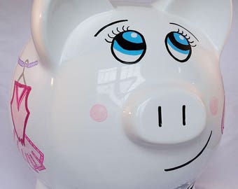 Alcancía personalizada: diseño de bailarina pintada a mano, decoración para habitación de niña.