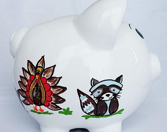 Alcancía personalizada: animales de exterior pintados a mano, decoración para habitación de niño