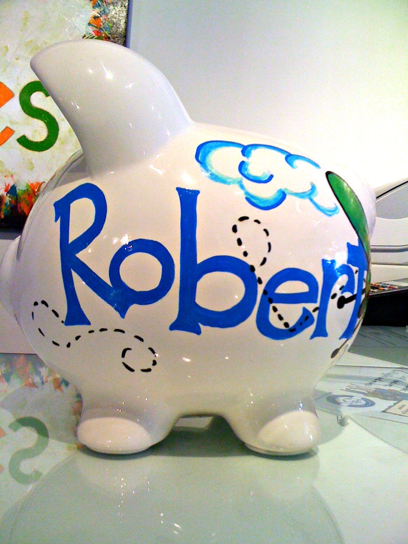 Personalized Large Piggy Bank Boy's Room Hand Painted Etsy