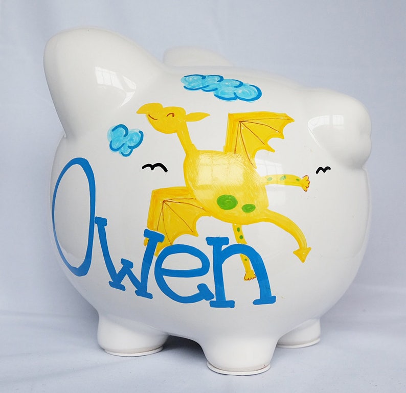 Personalized Large Piggy Bank Child's Room Hand Painted Dinosaur Design Piggy Bank With Name Etsy