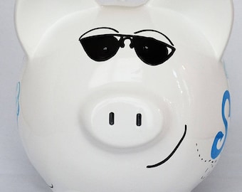 Alcancía personalizada: diseño de aviador pintado a mano, decoración para habitación de niño