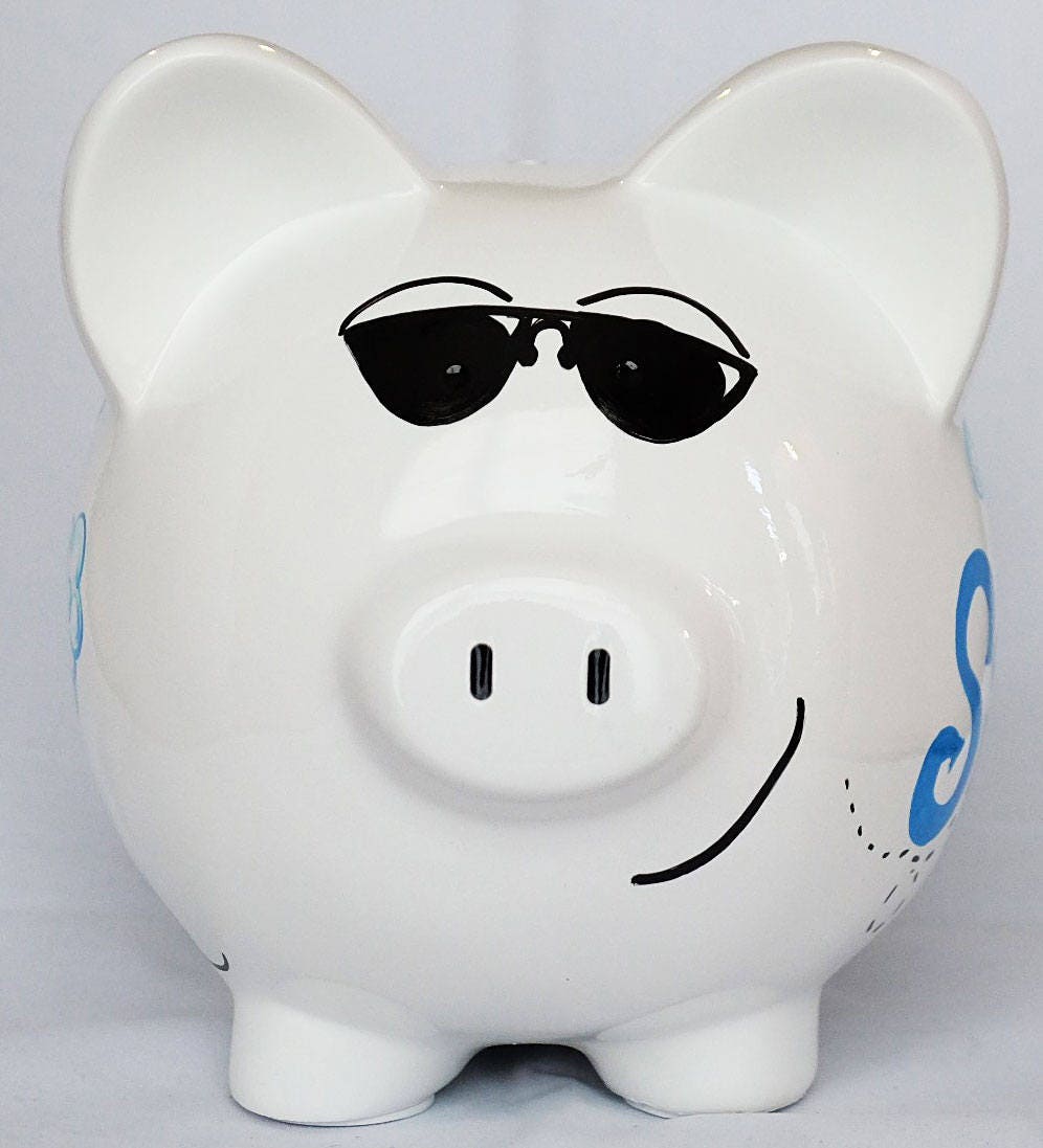 Personalized Large Piggy Bank Boy's Room Hand Painted Aviator Design