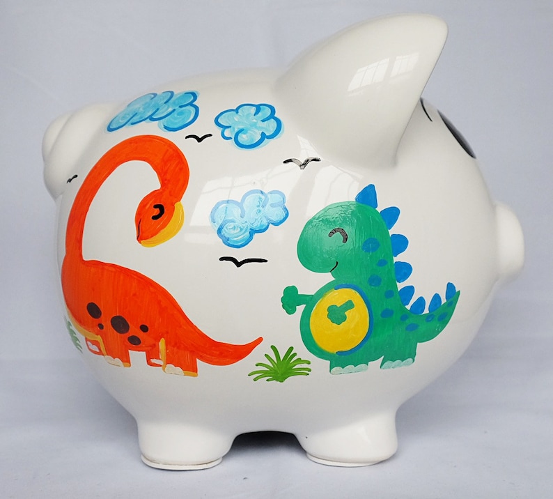 Personalized Large Piggy Bank Child's Room Hand Painted Dinosaur Design Piggy Bank With Name Etsy