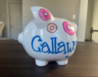 Alcancía personalizada para niña: Donuts con chispas pintados a mano, colores pastel