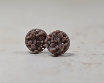 Dark Taupe Druzy Earrings, Tiny Druzy Earrings, Brown Gray, Graphite, Charcoal, Portobello Mushroom, Small Studs Faux Druzy Jewelry 8mm Size