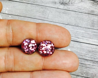 Pink Glitter Earrings, Sparkly Pink Party Jewelry, Christmas Studs New Years Eve Parties, Holiday Gift Ideas, Vintage Pink Color