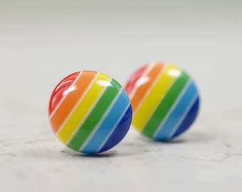 Rainbow Earrings, Rainbow Stripes, LGBT Pride Month Jewelry, Gay Pride Earrings