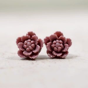 Mauve Peony Earrings, Dark Pink Flowers, Pink Purple Blossoms Stainless Steel Studs, Hypoallergenic Earrings, Botanical Jewelry