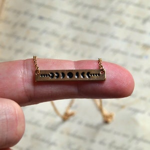 Tiny Moon Phase Necklace, Small Gold Bar Necklace, Lunar Cycles Celestial Jewelry