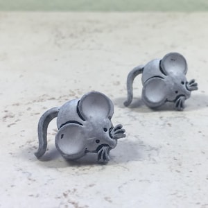 Gray Mouse Earrings, Cute Animal Jewelry, Gray and Black Mice