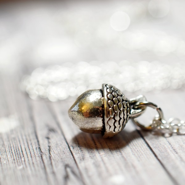 Tiny Silver Acorn Necklace, Little Charm Necklace, Sterling Silver Chain, Rustic Jewelry, Autumn Jewelry