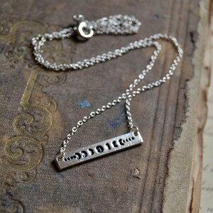 Tiny Silver Moon Phase Necklace, Small Silver Bar Necklace, Lunar Cycles Celestial Jewelry, Moon Jewelry