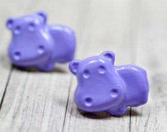 Purple Hippo Earrings, Cute Hippopotamus Jewelry, Adorable Animals, Hungry Hippos, Vegan Jewelry
