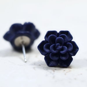 Navy Blue Succulent Earrings, Botanical Jewelry, Neutral Dark Blue Echeveria Plant Lovers Garden Gift Ideas, Succulent Obsession, Succy Love